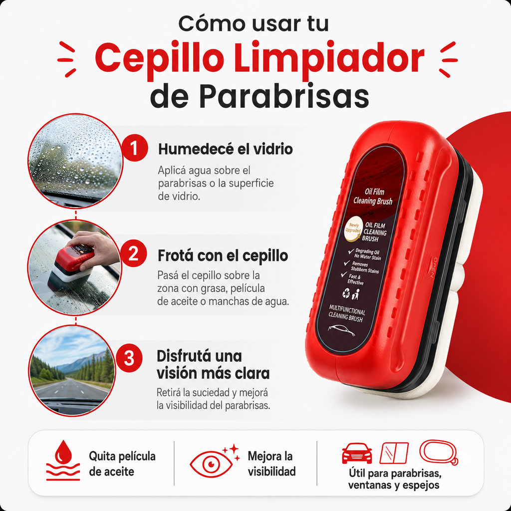 🚘 Cepillo Limpiador de Parabrisas para Auto – Vidrios Más Claros